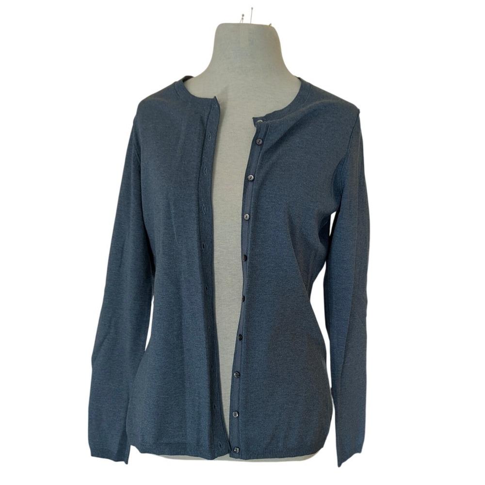 Banana Republic Cardigan Women M Blue Grey Silk Cotton Blend Button Up Knit Top